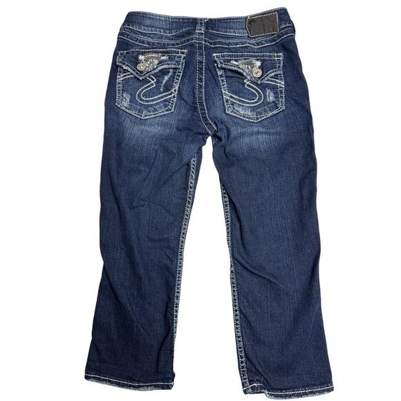 Women's Sz 28 Silver Suki Flap Capri Low Rise Distressed - Picture 3 of 5